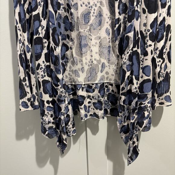 Alberto Makali Cardigan Women Small Blue Silk Blend Leopard Open Front Light - Picture 4 of 10